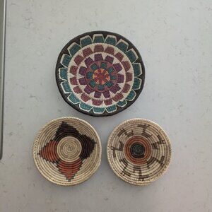 Panama Woven Basket, Shallow Basket, Panama Traditional Basketry, Colorful Fiber